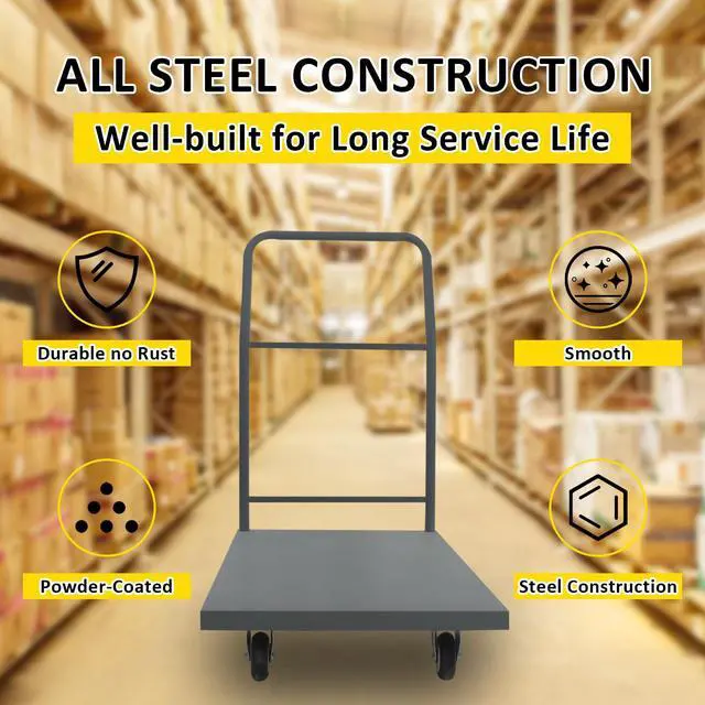 Alt view image 4 of 6 - Heavy Duty Platform Truck Moving Flatbed Cart, 24"x48"Push Dolly, 2000 LBS Dolly Cart Flatform with Wheels and Handle, Steel Flatbed Cart for Luggage Moving, Shopping