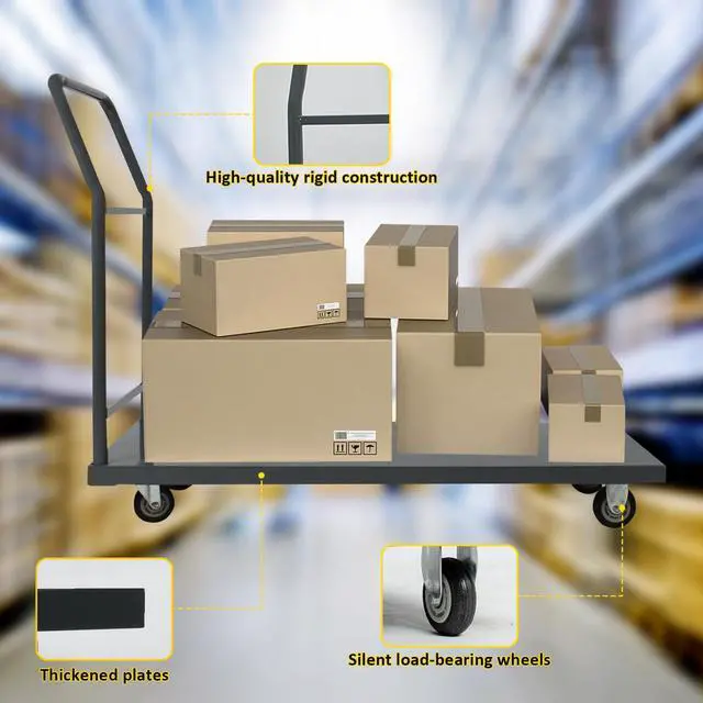 Alt view image 5 of 6 - Heavy Duty Platform Truck Moving Flatbed Cart, 24"x48"Push Dolly, 2000 LBS Dolly Cart Flatform with Wheels and Handle, Steel Flatbed Cart for Luggage Moving, Shopping