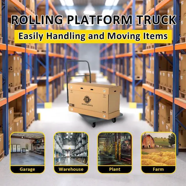Alt view image 6 of 6 - Heavy Duty Platform Truck Moving Flatbed Cart, 24"x48"Push Dolly, 2000 LBS Dolly Cart Flatform with Wheels and Handle, Steel Flatbed Cart for Luggage Moving, Shopping