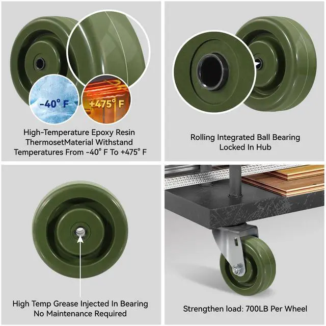 Alt view image 6 of 6 - 4" High Temperature Wheel 700 LBS Capacity Oven Caster Replacement-3/8" Bore Heat Resistant up to 525°F Epoxy Resin Thermoset Wheel with Ball Bearing(20 Pack)