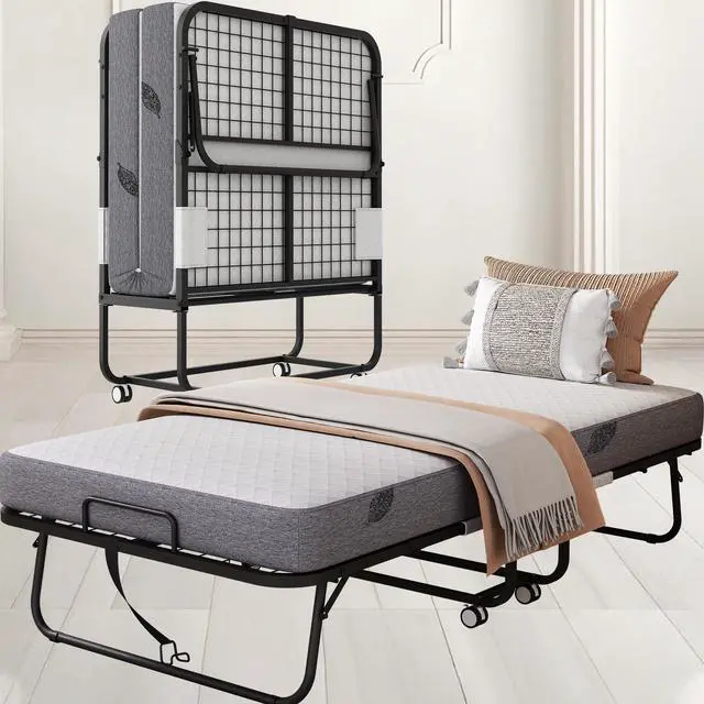 Main image of Folding Bed with Mattress 75" x 31" for Adults Single Cot Size Rollaway Foldable Extra Guest Bed with 5" Memory Foam Mattress for Home School College Student Dorm Lab Office Hospital Hotel Truck RV