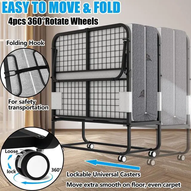 Alt view image 4 of 6 - Folding Bed with Mattress 75" x 31" for Adults Single Cot Size Rollaway Foldable Extra Guest Bed with 5" Memory Foam Mattress for Home School College Student Dorm Lab Office Hospital Hotel Truck RV