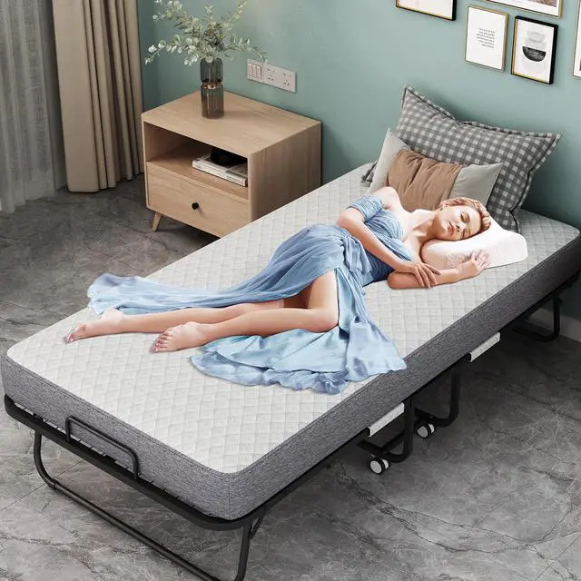 Alt view image 6 of 6 - Folding Bed with Mattress 75" x 31" for Adults Single Cot Size Rollaway Foldable Extra Guest Bed with 5" Memory Foam Mattress for Home School College Student Dorm Lab Office Hospital Hotel Truck RV