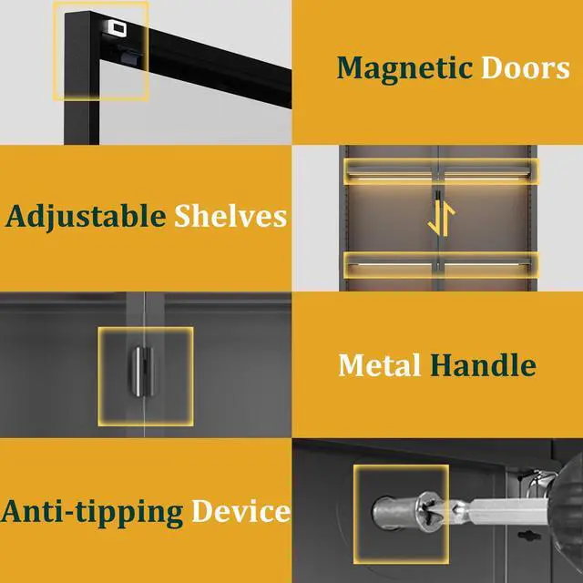 Alt view image 5 of 6 - Display Cabinet with Glass Doors and LED Lights, Glass Display Cabinet with 3 Adjustable Shelves,4 Tier of Storage Space Curio Cabinet for Bedroom Living Room Homeoffice Dining Room