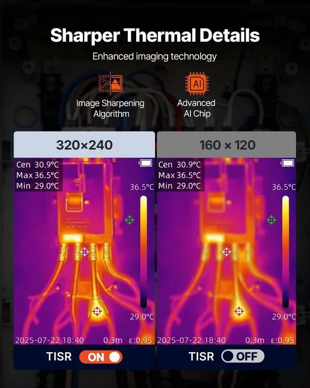 Alt view image 2 of 6 - Thermal Camera, 320 x 240 TISR Super Resolution, Thermal Imaging Camera with 2MP Visual Camera, 160 x 120 IR Resolution, 25 HZ Refresh Rate, -4°F to 1022°F, 4 Image Modes & 6 Color Palettes