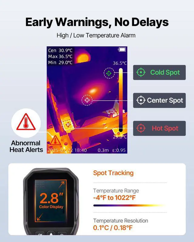 Alt view image 4 of 6 - Thermal Camera, 320 x 240 TISR Super Resolution, Thermal Imaging Camera with 2MP Visual Camera, 160 x 120 IR Resolution, 25 HZ Refresh Rate, -4°F to 1022°F, 4 Image Modes & 6 Color Palettes