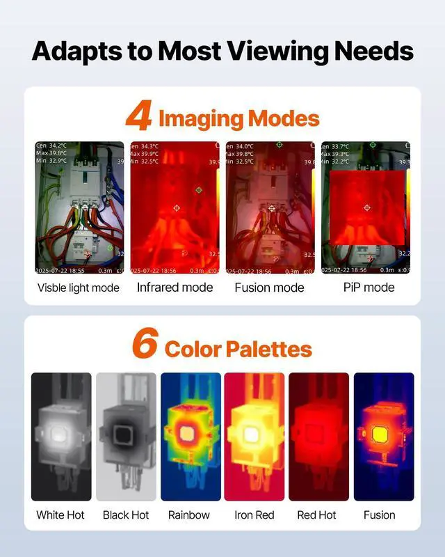 Alt view image 5 of 6 - Thermal Camera, 320 x 240 TISR Super Resolution, Thermal Imaging Camera with 2MP Visual Camera, 160 x 120 IR Resolution, 25 HZ Refresh Rate, -4°F to 1022°F, 4 Image Modes & 6 Color Palettes