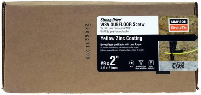 Alt view image 2 of 6 - WSV2S Strong-Drive WSV Subfloor Screw (Collated) - #9 x 2 in. 6-Lobe T-25 Drive Bit, Rimmede Flat Head with Nibs, Yellow-Zinc Coated (2000-Qty)