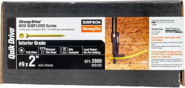 Alt view image 3 of 6 - WSV2S Strong-Drive WSV Subfloor Screw (Collated) - #9 x 2 in. 6-Lobe T-25 Drive Bit, Rimmede Flat Head with Nibs, Yellow-Zinc Coated (2000-Qty)