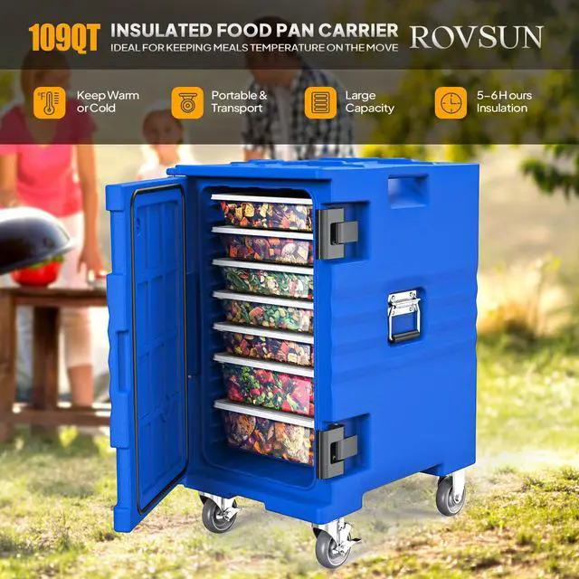 Alt view image 2 of 6 - Hot Box Food Warmer, Insulated Food Pan Carrier w/Lockable Wheels Double Buckles and Handles, Stackable Hot Boxes for Catering Restaurant Canteen Family Party