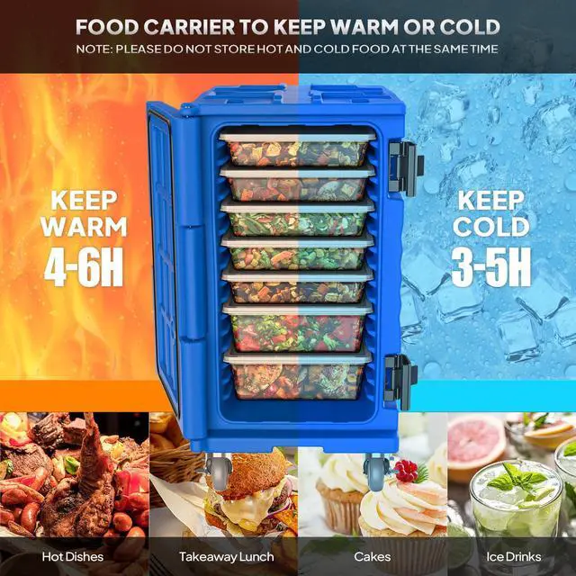 Alt view image 3 of 6 - Hot Box Food Warmer, Insulated Food Pan Carrier w/Lockable Wheels Double Buckles and Handles, Stackable Hot Boxes for Catering Restaurant Canteen Family Party