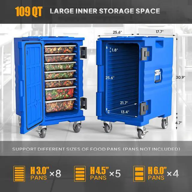 Alt view image 4 of 6 - Hot Box Food Warmer, Insulated Food Pan Carrier w/Lockable Wheels Double Buckles and Handles, Stackable Hot Boxes for Catering Restaurant Canteen Family Party