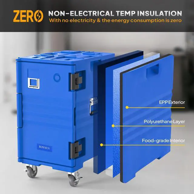 Alt view image 6 of 6 - Hot Box Food Warmer, Insulated Food Pan Carrier w/Lockable Wheels Double Buckles and Handles, Stackable Hot Boxes for Catering Restaurant Canteen Family Party