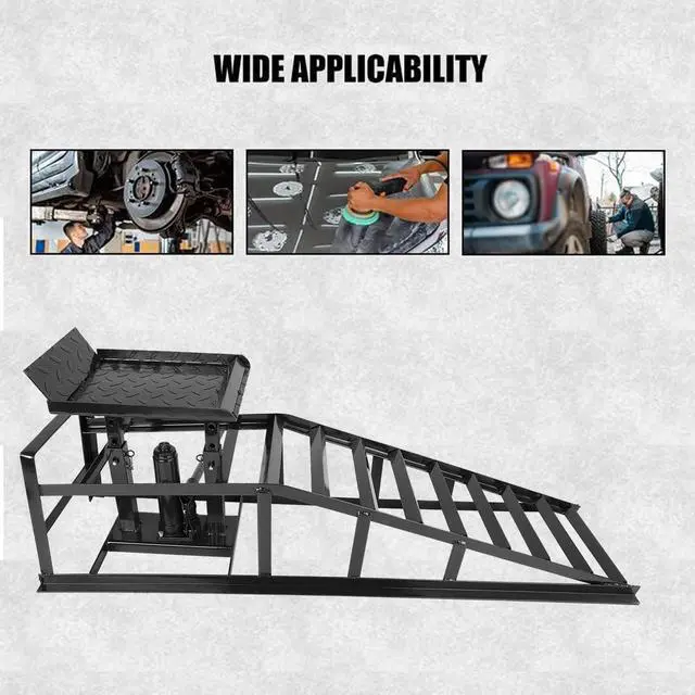 Alt view image 6 of 6 - 1 Pack Automotive Car Service Ramp 5T 10000lbs Low Profile Car Lift Service Ramp Truck Trailer Garage 5 Tons, Hydraulic Vehicle Ramp