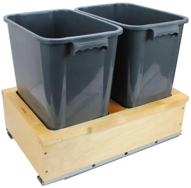 Main image of Dowell B21 Wood Base Wastebasket Pullout with Two 35Qt Plastic Bins (4008 0221-35 * 2)
