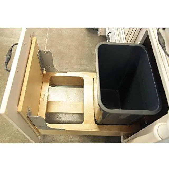 Alt view image 2 of 5 - Dowell B21 Wood Base Wastebasket Pullout with Two 35Qt Plastic Bins (4008 0221-35 * 2)