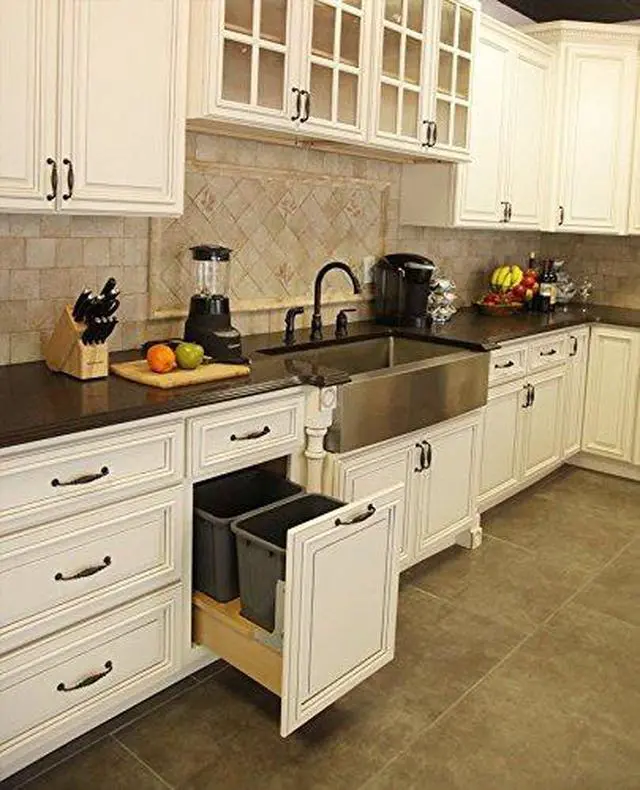 Alt view image 3 of 5 - Dowell B21 Wood Base Wastebasket Pullout with Two 35Qt Plastic Bins (4008 0221-35 * 2)