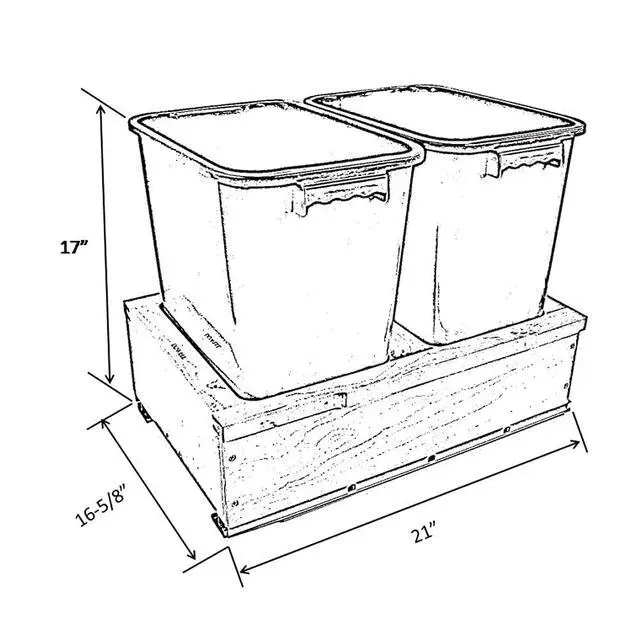 Alt view image 5 of 5 - Dowell B21 Wood Base Wastebasket Pullout with Two 35Qt Plastic Bins (4008 0221-35 * 2)