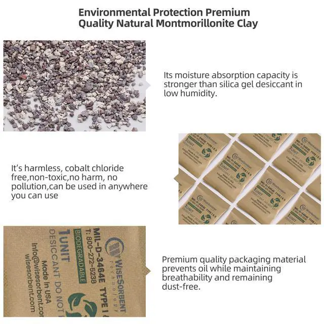 Alt view image 3 of 6 - 33G 350 Pack Kraft Clay Desiccants Packs for Storage, 1U Bentonite Clay Desiccant Bags for Gun Safe, Military Grade Moisture Absorbers, Food Safe Silica Gel Packets Alternative