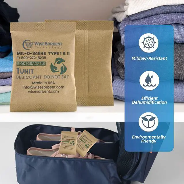 Alt view image 6 of 6 - 33G 350 Pack Kraft Clay Desiccants Packs for Storage, 1U Bentonite Clay Desiccant Bags for Gun Safe, Military Grade Moisture Absorbers, Food Safe Silica Gel Packets Alternative