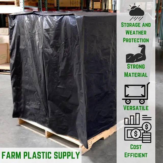 Alt view image 2 of 6 - FPS Heavy Duty Pallet Covers - 3 Mil (55' x 53' x 75'), Tear Resistant, Polyethylene, Outdoor Protection, Storage (Black, 50 Pack)