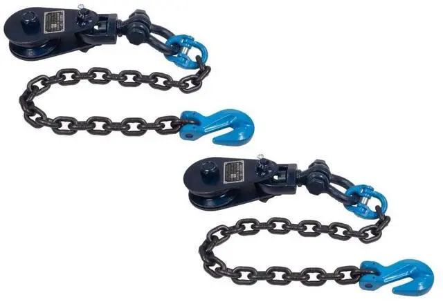 Main image of 4 Ton 4.5" Snatch Block w/Swivel Shackle and 30" Chain (3/8 G100) Flatbed Tow Truck Rollback Wrecker Car Carrier Cable (2 Pack)