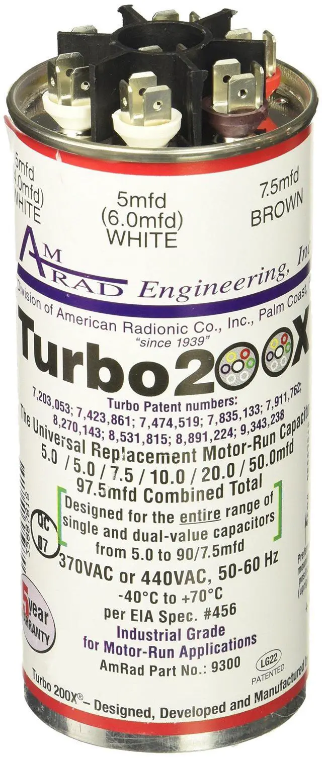 Main image of 12300 Turbo 200X 5-97.5 mfd 370/440V Round Universal Run Capacitor