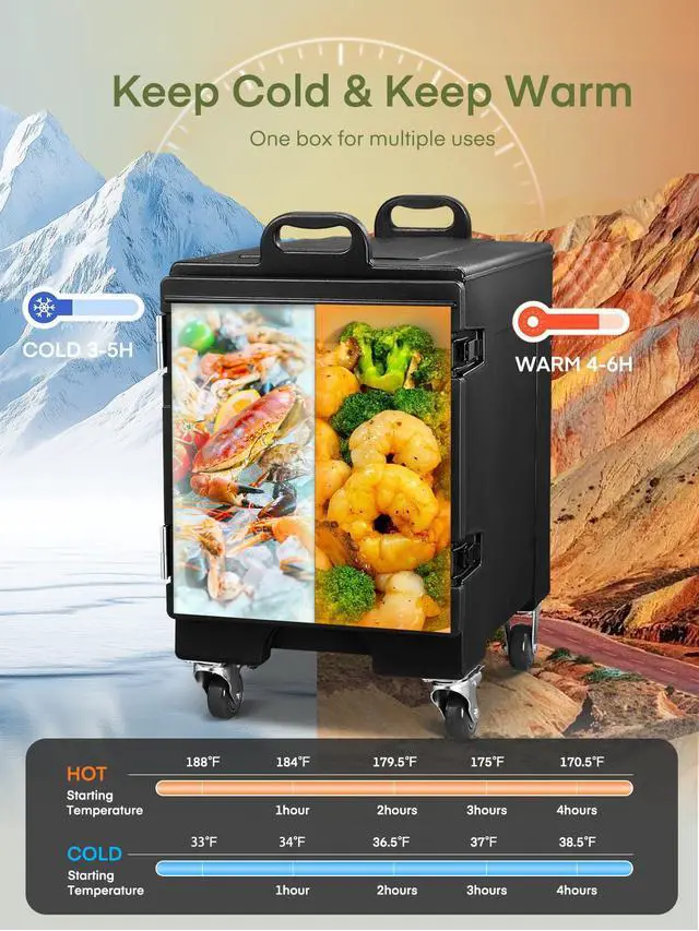 Alt view image 3 of 6 - Catering Food Warmer, 82Qt Front Loading Hot Box for Catering, LLDPE Insulated Food Pan Carrier for 5 Full-Size Pan, w/Wheels, Stackable, Handles, Hot Box Food Warmer for Camping, Restaurant