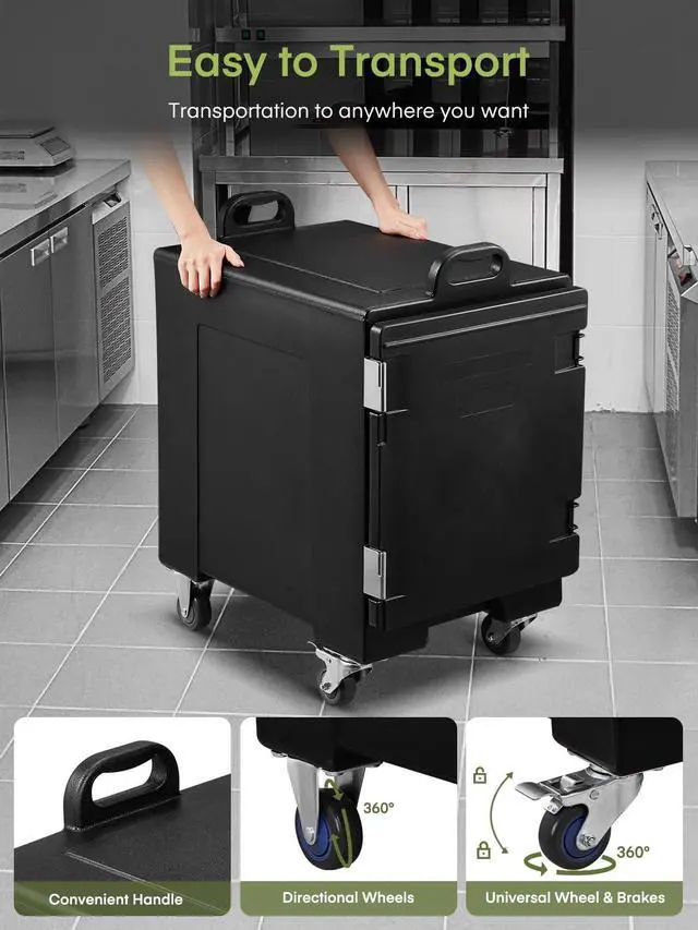 Alt view image 4 of 6 - Catering Food Warmer, 82Qt Front Loading Hot Box for Catering, LLDPE Insulated Food Pan Carrier for 5 Full-Size Pan, w/Wheels, Stackable, Handles, Hot Box Food Warmer for Camping, Restaurant