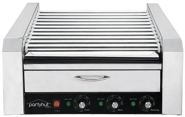 Main image of 30 Hot Dog Roller Warmer Grill Cooker Machine, Commercial Grade, (with Bun Warmer Drawer, 11 Non-Stick Rollers, 30 Hot Dog Sausage Grill Cooker, and Removable Stainless Steel Drip Tray)