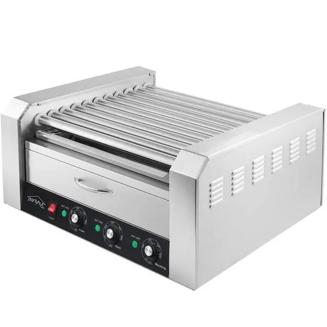 Alt view image 2 of 6 - 30 Hot Dog Roller Warmer Grill Cooker Machine, Commercial Grade, (with Bun Warmer Drawer, 11 Non-Stick Rollers, 30 Hot Dog Sausage Grill Cooker, and Removable Stainless Steel Drip Tray)