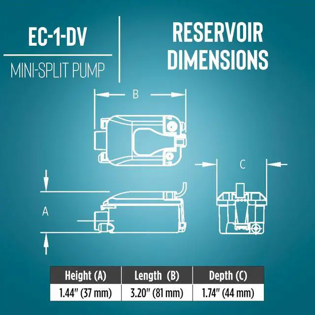 Alt view image 3 of 6 - EC-1-DV 110-240 Volt, 50/60 Hz Mini Condensate Pump for Mini-Split/Ductless Air Conditioners, Blue, 553507