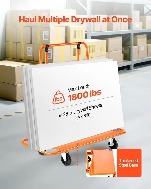 Alt view image 2 of 6 - Heavy-Duty Panel Dolly, Drywall Cart Features 45.28" x 21.8" Deck & 5" Swivel Wheels, Drywall Sheet Cart, Handling Wall Panel, Sheetrock, Lumber, Ideal for Garage, Home, Warehouse