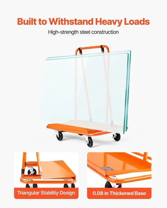 Alt view image 5 of 6 - Heavy-Duty Panel Dolly, Drywall Cart Features 45.28" x 21.8" Deck & 5" Swivel Wheels, Drywall Sheet Cart, Handling Wall Panel, Sheetrock, Lumber, Ideal for Garage, Home, Warehouse