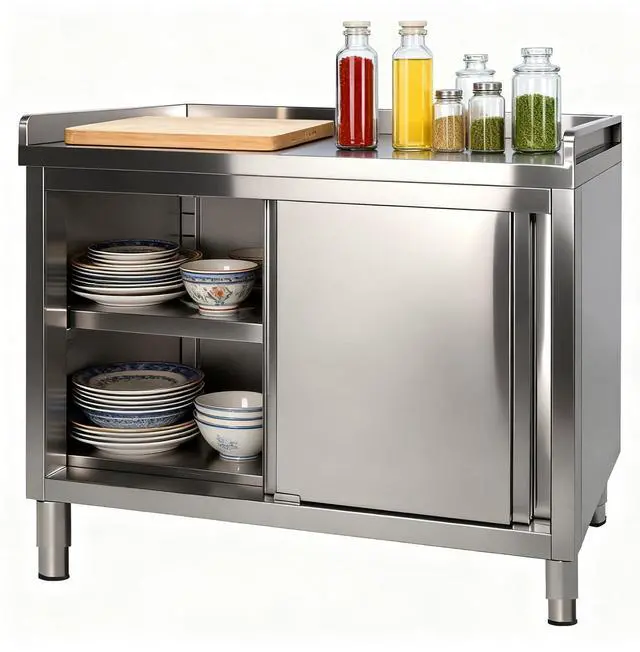 Main image of Stainless Steel Work Table with Cabinet 48"x20" with Baffle,Commercial Kitchen Workbench with Sliding Doors for Prep Work, Heavy Duty Prep Table for Restaurant,Garage,Warehouse