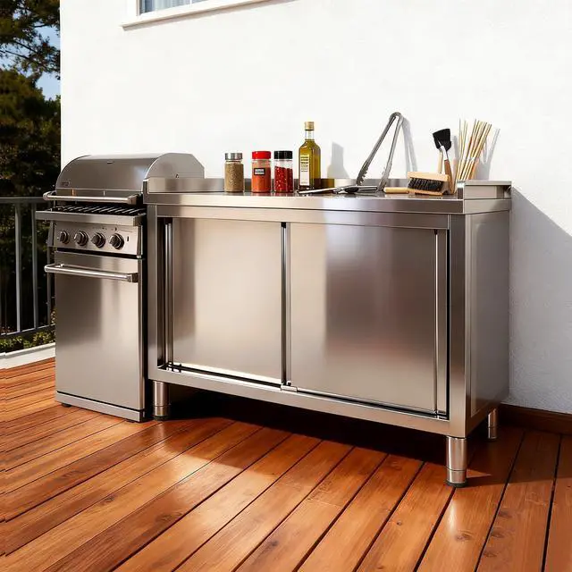Alt view image 2 of 6 - Stainless Steel Work Table with Cabinet 48"x20" with Baffle,Commercial Kitchen Workbench with Sliding Doors for Prep Work, Heavy Duty Prep Table for Restaurant,Garage,Warehouse