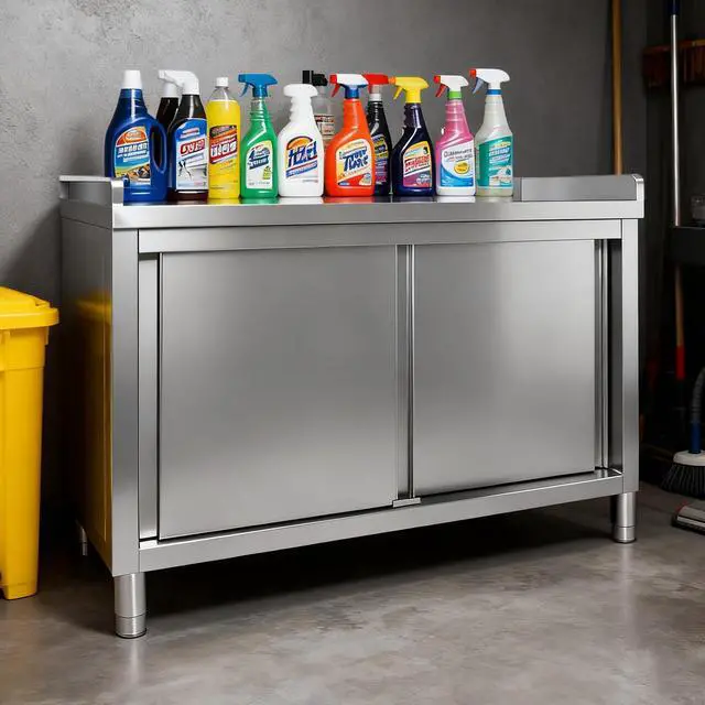 Alt view image 6 of 6 - Stainless Steel Work Table with Cabinet 48"x20" with Baffle,Commercial Kitchen Workbench with Sliding Doors for Prep Work, Heavy Duty Prep Table for Restaurant,Garage,Warehouse