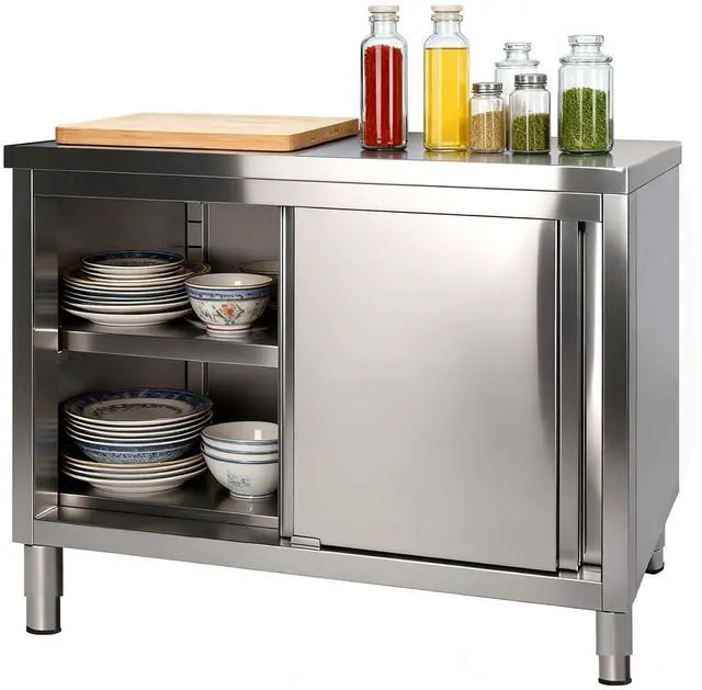 Main image of Stainless Steel Work Table with Cabinet 48"x20",Commercial Kitchen Workbench with Sliding Doors for Prep Work, Heavy Duty Prep Table for Restaurant,Garage,Warehouse