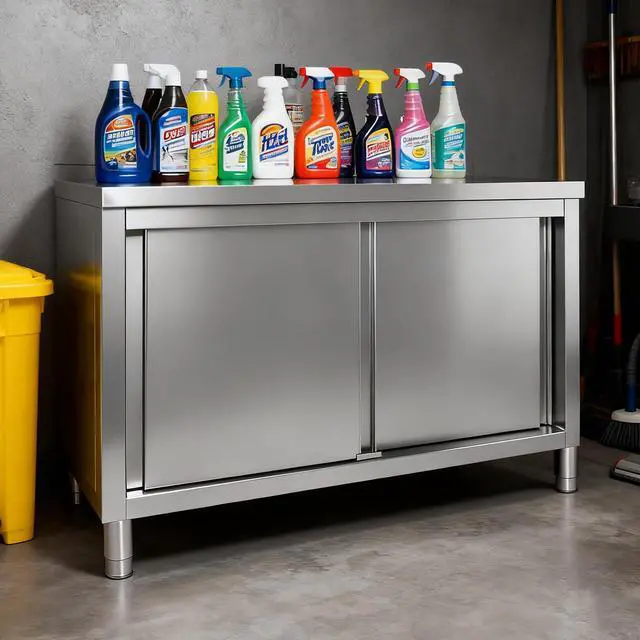 Alt view image 6 of 6 - Stainless Steel Work Table with Cabinet 48"x20",Commercial Kitchen Workbench with Sliding Doors for Prep Work, Heavy Duty Prep Table for Restaurant,Garage,Warehouse