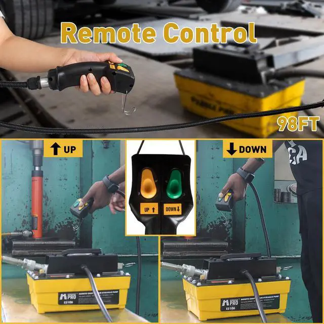 Alt view image 3 of 6 - 10,000 PSI Air Hydraulic Pump with 9.8 ft Remote Control, 2.3L Reservoir, NPT 3/8" Oil Outlet, NPT 1/4" Inlet, for Auto Body Frame Machines, Hydraulic Press