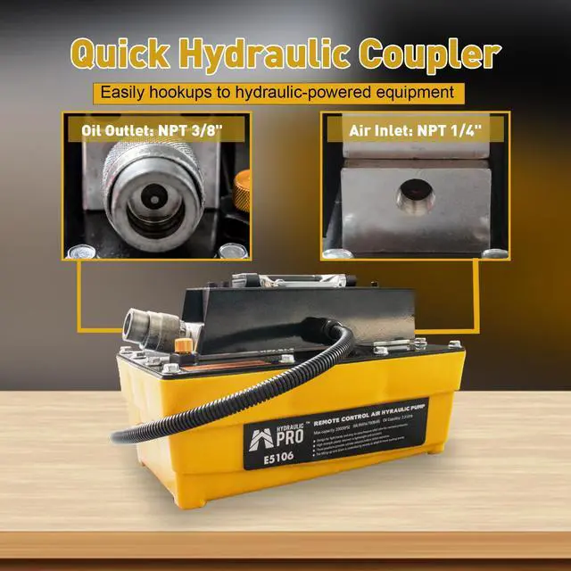Alt view image 4 of 6 - 10,000 PSI Air Hydraulic Pump with 9.8 ft Remote Control, 2.3L Reservoir, NPT 3/8" Oil Outlet, NPT 1/4" Inlet, for Auto Body Frame Machines, Hydraulic Press