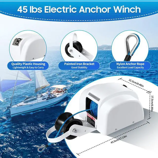 Alt view image 2 of 6 - 35lb/45lb Boat Electric Anchor Winch, 12V Saltwater Marine Anchor Windlass System, Boat Anchor Winch with Remote Control, 100ft Anchor Rope, Heavy Duty Towing Winches for 24ft Boats