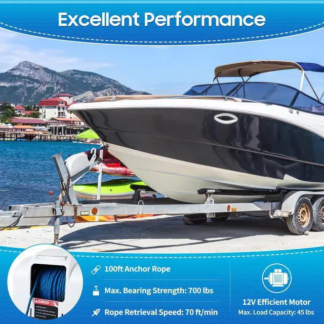 Alt view image 3 of 6 - 35lb/45lb Boat Electric Anchor Winch, 12V Saltwater Marine Anchor Windlass System, Boat Anchor Winch with Remote Control, 100ft Anchor Rope, Heavy Duty Towing Winches for 24ft Boats