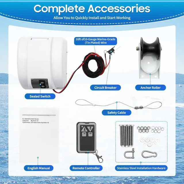 Alt view image 6 of 6 - 35lb/45lb Boat Electric Anchor Winch, 12V Saltwater Marine Anchor Windlass System, Boat Anchor Winch with Remote Control, 100ft Anchor Rope, Heavy Duty Towing Winches for 24ft Boats
