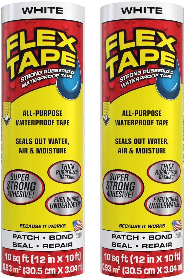 Main image of Original Thick Flexible Rubberized Waterproof Tape - Seal and Patch Leaks, Works Underwater, Indoor Outdoor - Home RV Roof Plumbing and Pool Repairs, White, 12 in x 10 ft, Pack of 2