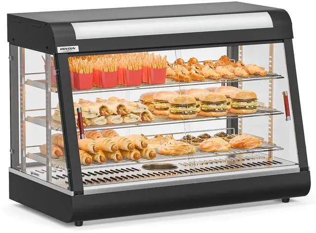 Main image of Pizza Warmer Food Warmer Display Countertop, Electric Commercial Food Warmer w/LED Adjustable Removable Shelves Glass Door, Pastry Display Case for Buffet Restaurant Party (35" Length-1500W)