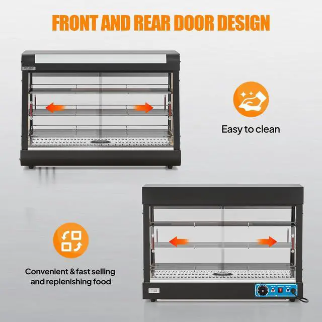 Alt view image 5 of 6 - Pizza Warmer Food Warmer Display Countertop, Electric Commercial Food Warmer w/LED Adjustable Removable Shelves Glass Door, Pastry Display Case for Buffet Restaurant Party (35" Length-1500W)