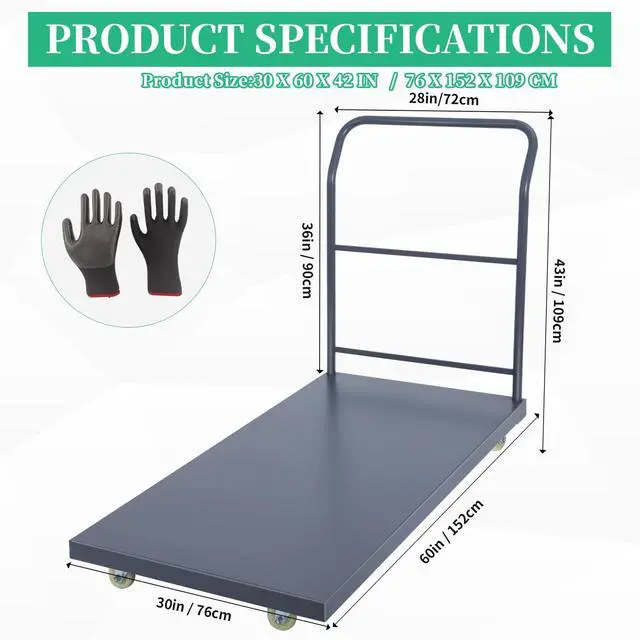 Alt view image 2 of 6 - Heavy Duty Flatbed Cart 60"x30" Platform Truck, 2000 lbs Capacity Steel Hand Truck with 4 Swivel Wheels, Industrial Utility Push Cart for Warehouse, Garage, and Moving Supplies