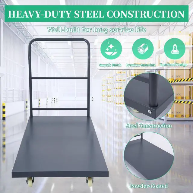 Alt view image 3 of 6 - Heavy Duty Flatbed Cart 60"x30" Platform Truck, 2000 lbs Capacity Steel Hand Truck with 4 Swivel Wheels, Industrial Utility Push Cart for Warehouse, Garage, and Moving Supplies