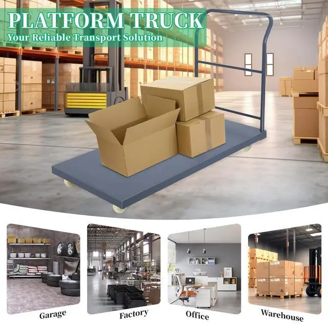 Alt view image 5 of 6 - Heavy Duty Flatbed Cart 60"x30" Platform Truck, 2000 lbs Capacity Steel Hand Truck with 4 Swivel Wheels, Industrial Utility Push Cart for Warehouse, Garage, and Moving Supplies